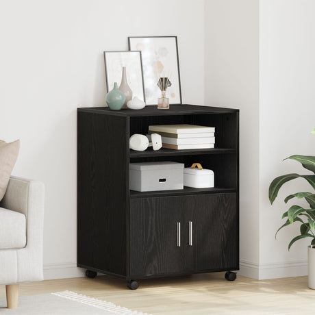 Rolling Cabinet Black Oak 60X48X81 Cm Engineered Wood