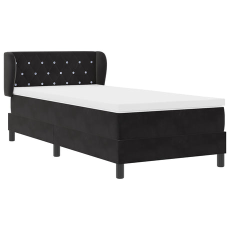 Box Spring Bed With Mattress In Black Velvet, 90X190 Cm