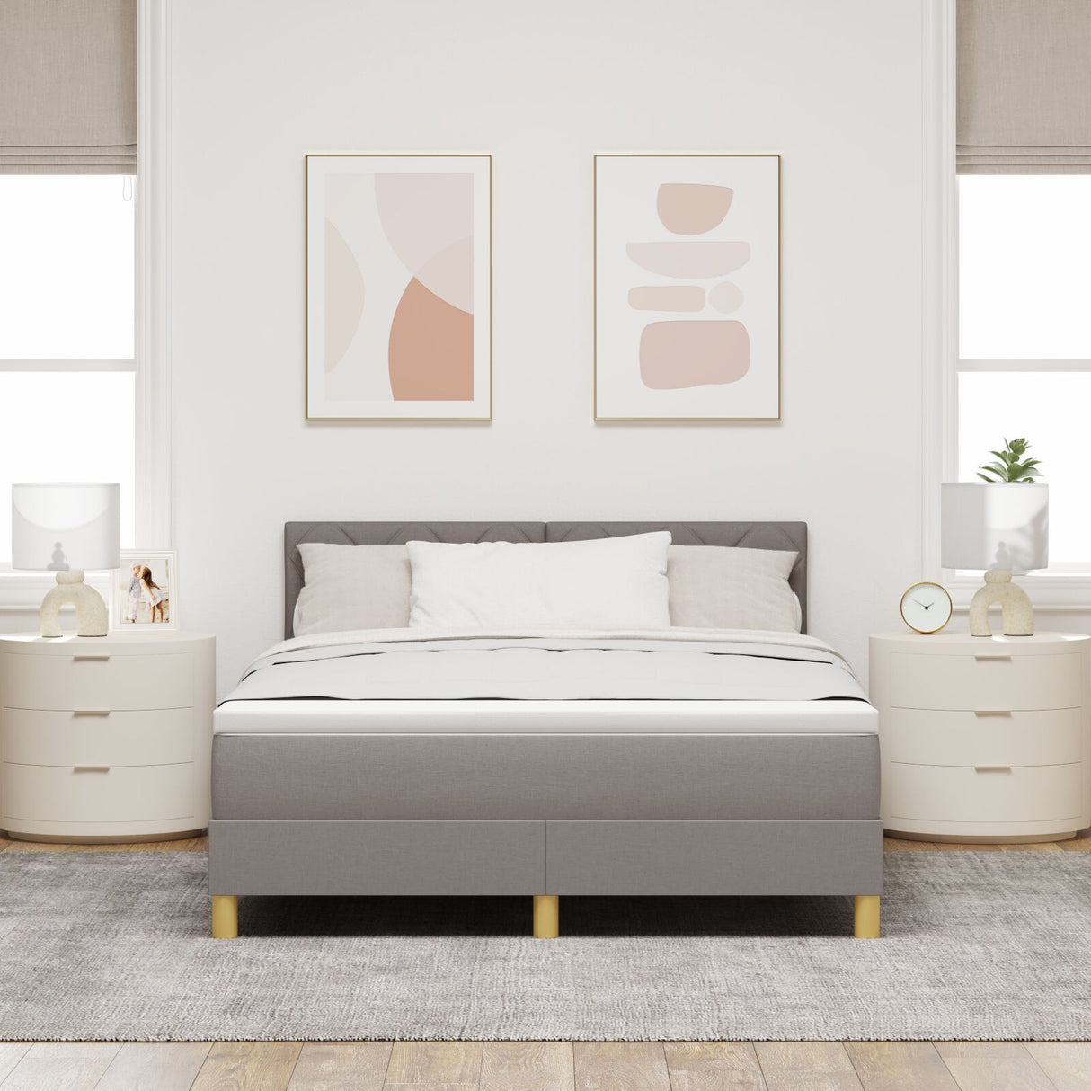 Box Spring Bed With Mattress & Led Taupe 160X200 Cm Fabric