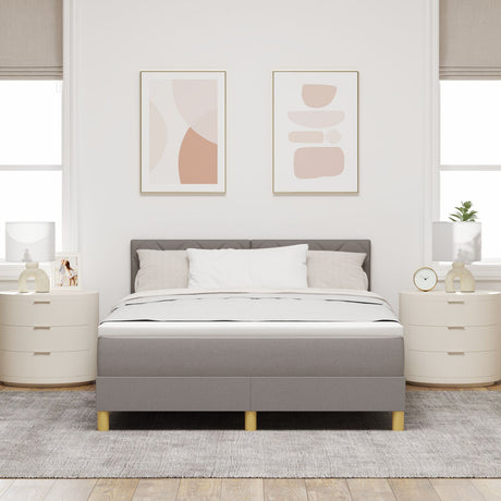 Box Spring Bed With Mattress & Led Taupe 160X200 Cm Fabric