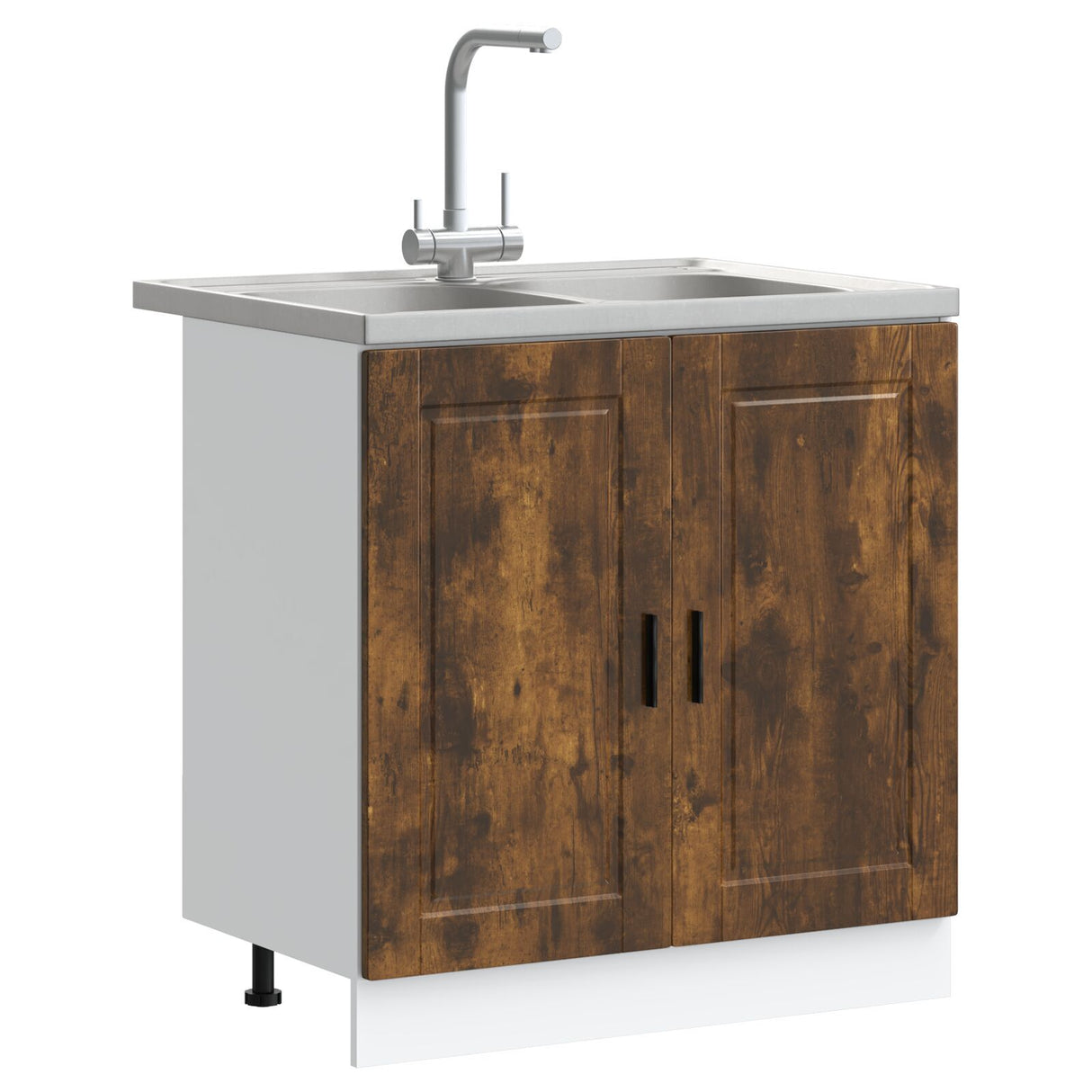 Sink Base Cabinet &quot;Porto&quot; With Sink Smoked Oak 80X46X84,5 Cm Engineered Wood