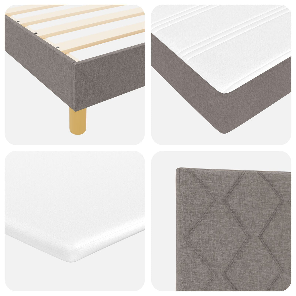 Box Spring Bed With Mattress & Led Taupe 160X200 Cm Fabric
