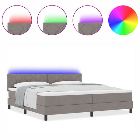 Box Spring Bed With Mattress & Led Taupe 200X200 Cm Fabric