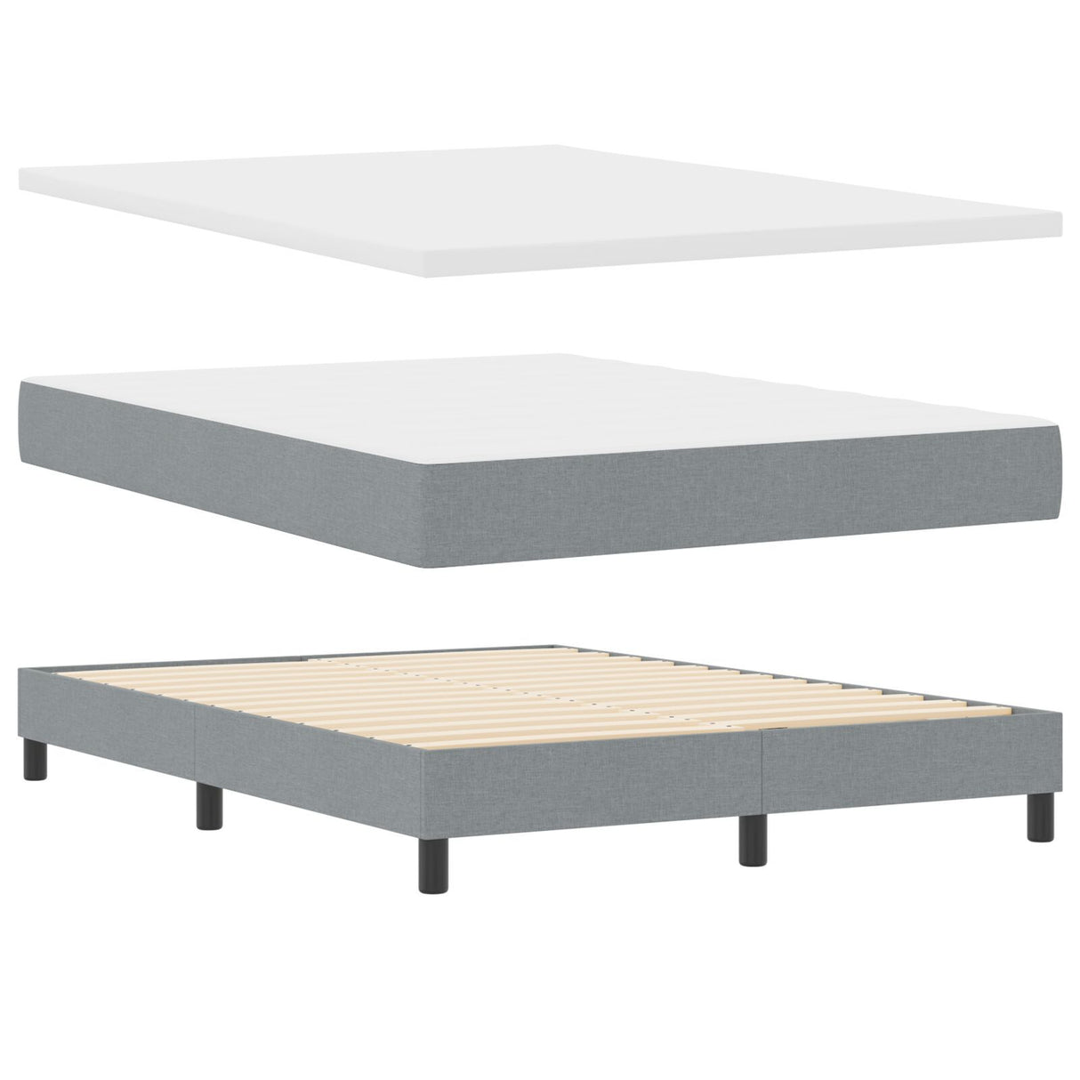 Box Spring Bed With Mattress & Led Light Grey 140X200 Cm Fabric