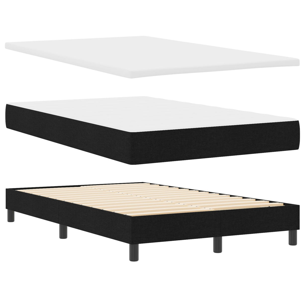 Box Spring Bed With Mattress & Led Black 120X190 Cm Fabric