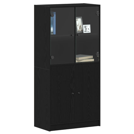 Highboard With Doors Black Oak 68X37X142 Cm Engineered Wood