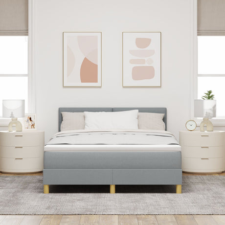 Box Spring Bed With Mattress & Led Light Grey 140X200 Cm Fabric