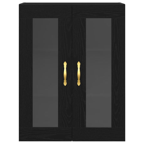 Wall-Mounted Cabinet With Glass Doors Black Oak 69,5X34X90 Cm