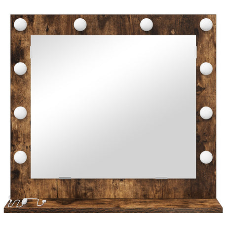 Vanity Mirror With Led Lights Smoked Oak 60X55X18 Cm