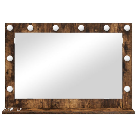Vanity Mirror Smoked Oak Wood And Glass 80 X 55 X 18 Cm Mirror