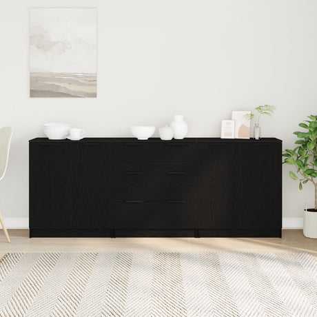 3 Piece Sideboards Black Oak Engineered Wood