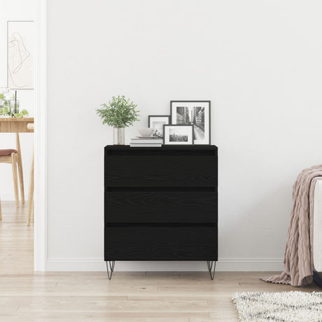 Sideboard With Drawers Black Oak 60X35X70 Cm Engineered Wood