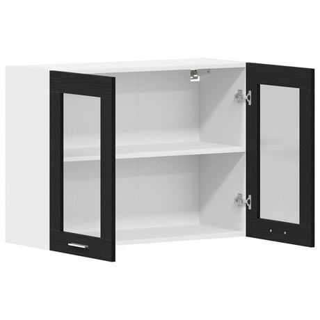 Black Oak Hanging Glass Cabinet 80X31X60 Cm Made From Engineered Wood