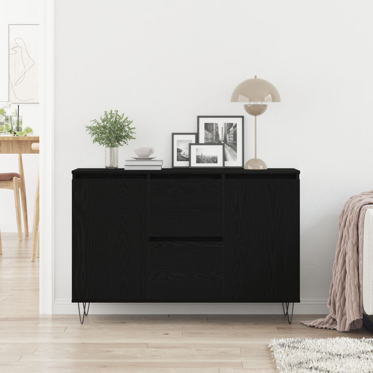 Sideboard Black Oak 101,5X35X70 Cm Engineered Wood