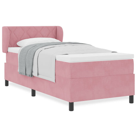 Box Spring Bed With Mattress In Pink, 90X190 Cm, Velvet