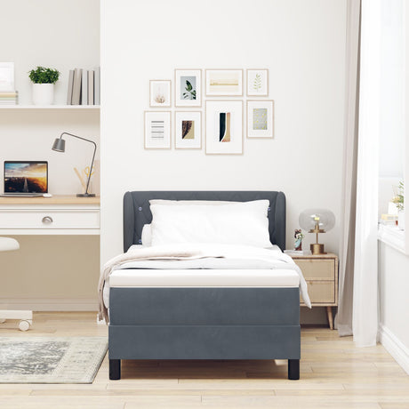 Box Spring Bed With Mattress In Dark Grey, 100X200 Cm, Velvet