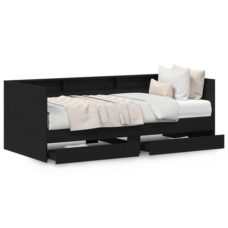 Black Daybed With Drawers Black Oak Engineered Wood 75 X 190 Cm