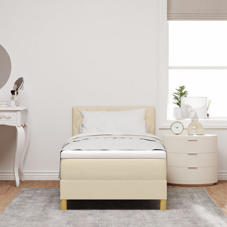 Box Spring Bed With Mattress & Led Cream 90X200 Cm Fabric