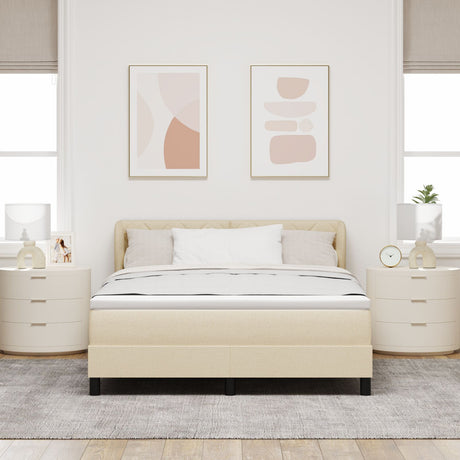 Box Spring Bed With Mattress In Cream, 140X200 Cm, Fabric