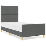 Bed Frame Dark Grey Wood, Fabric 100 X 200 Cm Stylish Design