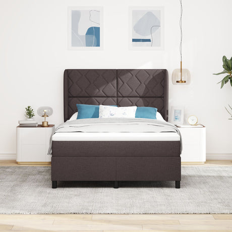Box Spring Bed With Mattress In Dark Brown - 140X200 Cm Fabric