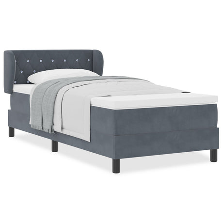 Box Spring Bed With Mattress In Dark Grey, 100X200 Cm, Velvet