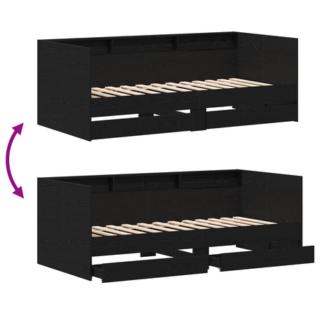 Black Oak Daybed With Drawers Black Oak Engineered Wood 90 X 200 Cm