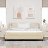 Box Spring Bed With Mattress Cream 180X200 Cm Fabric,  Headboard Lines Design Cream 180 Cm Fabric