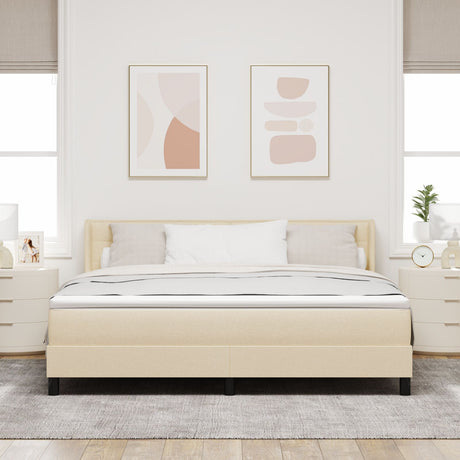 Box Spring Bed With Mattress Cream 180X200 Cm Fabric,  Headboard Lines Design Cream 180 Cm Fabric