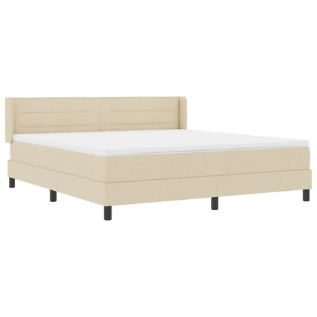 Box Spring Bed With Mattress Cream 180X200 Cm Fabric,  Headboard Lines Design Cream 180 Cm Fabric