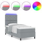 Box Spring Bed With Mattress & Led Light Grey 90X200 Cm Fabric