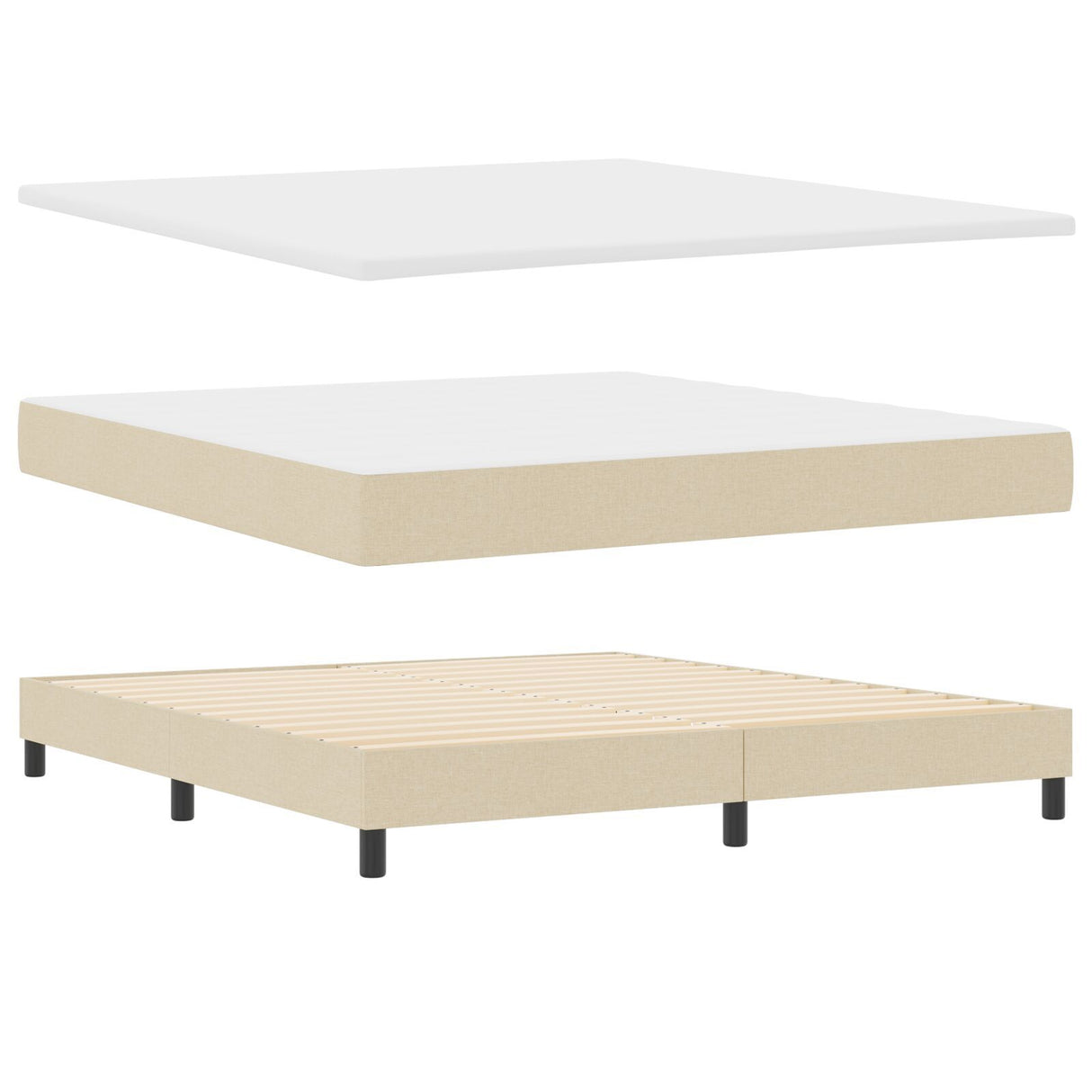 Box Spring Bed With Mattress Cream 180X200 Cm Fabric,  Headboard Lines Design Cream 180 Cm Fabric