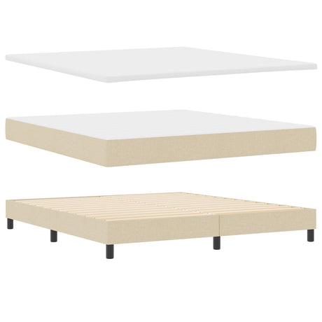 Box Spring Bed With Mattress Cream 180X200 Cm Fabric,  Headboard Lines Design Cream 180 Cm Fabric