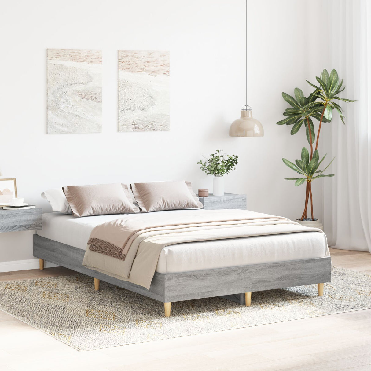 Bed Frame 120X190 Cm Grey Sonoma Engineered Wood