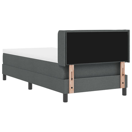 Box Spring Bed With Mattress Dark Grey 90X200 Cm Fabric,  Headboard Lines Design Dark Grey 90 Cm Fabric