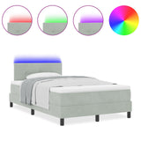 Box Spring Bed With Mattress & Led Light Grey 120X190 Cm Velvet