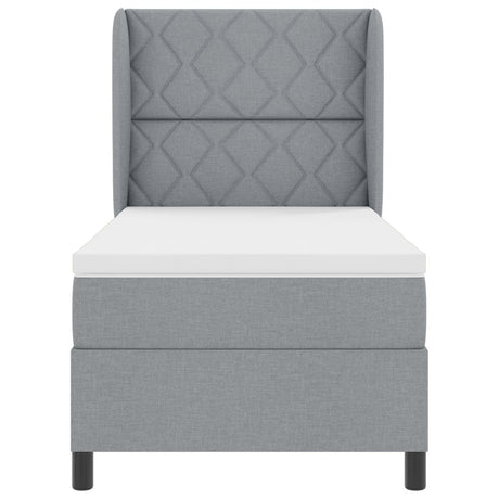 Box Spring Bed With Mattress - Light Gray, 90X200 Cm, Fabric