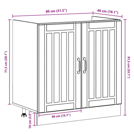 Kitchen Cabinet 'Lucca'with Double Basins - Old Wood, Engineered Wood