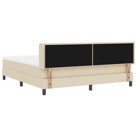 Box Spring Bed With Mattress Cream 180X200 Cm Fabric,  Headboard Lines Design Cream 180 Cm Fabric