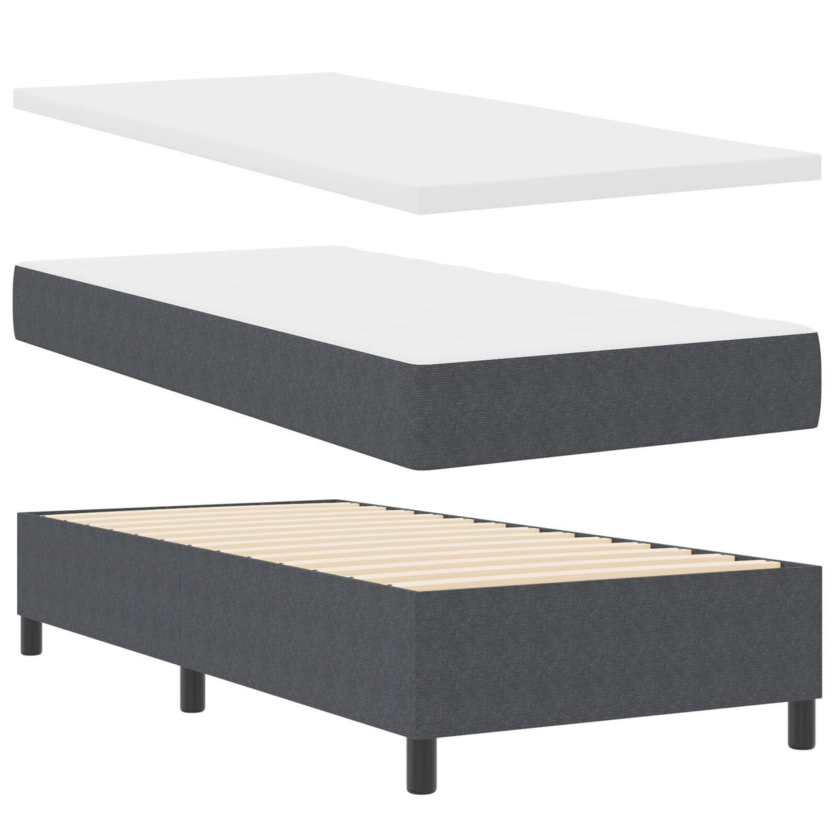Box Spring Bed With Mattress Dark Grey 80X200 Cm Corduroy Fabric