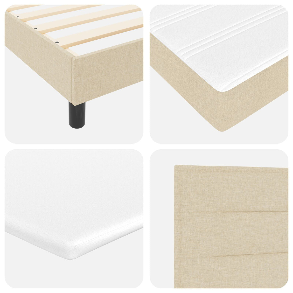 Box Spring Bed With Mattress Cream 180X200 Cm Fabric,  Headboard Lines Design Cream 180 Cm Fabric