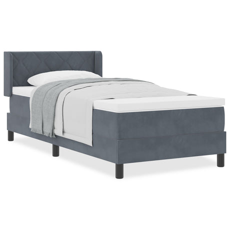 Box Spring Bed With Mattress Dark Grey 90X200 Cm Velvet