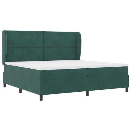 Box Spring Bed With Mattress Dark Green 200X200 Cm Velvet