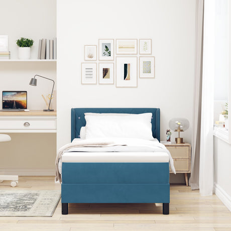 Box Spring Bed With Mattress Dark Blue 90X200 Cm Velvet