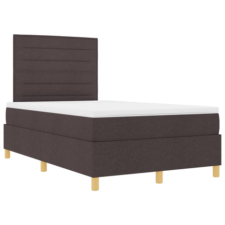 Box Spring Bed With Mattress & Led Dark Brown 120X190 Cm Fabric