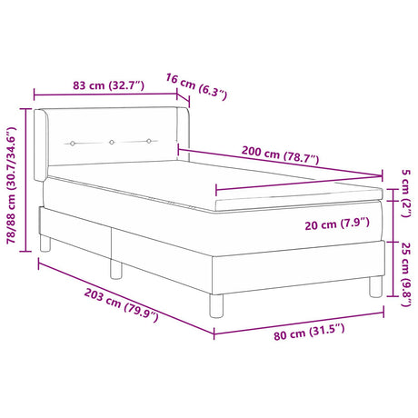 Box Spring Bed With Mattress Dark Grey 80X200 Cm Fabric,  Headboard Button Tufted Dark Grey 80 Cm Fabric