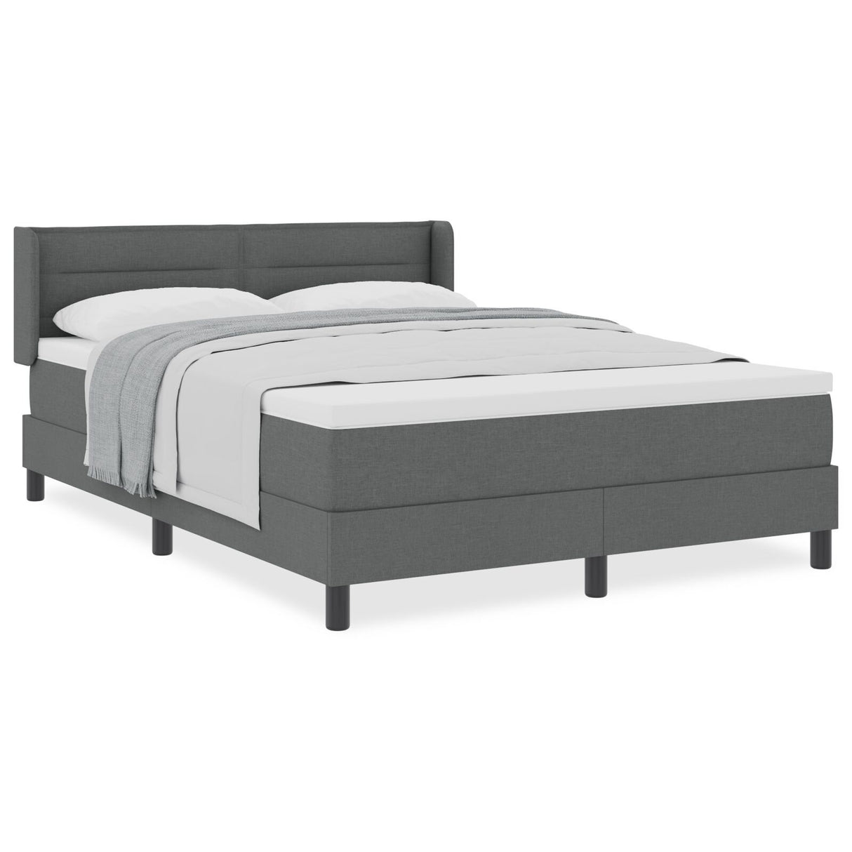 Box Spring Bed With Mattress Dark Grey 140X200 Cm Fabric,  Headboard Lines Design Dark Grey 140 Cm Fabric