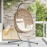 Hanging Egg Chair Basket With Stand Coffee Poly Rattan