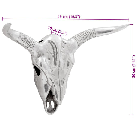 Wall Mounted Bull Silver 49X10X36 Cm Aluminium
