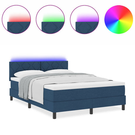 Box Spring Bed With Mattress & Led Blue 140X200 Cm Fabric